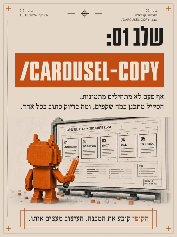 שקף 2: שלב 01, carousel-copy. הקופי קובע את המבנה.