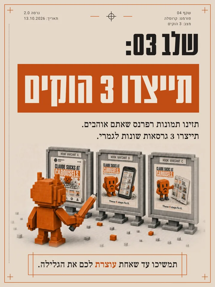 שקף 4: שלב 03, תייצרו 3 הוקים.